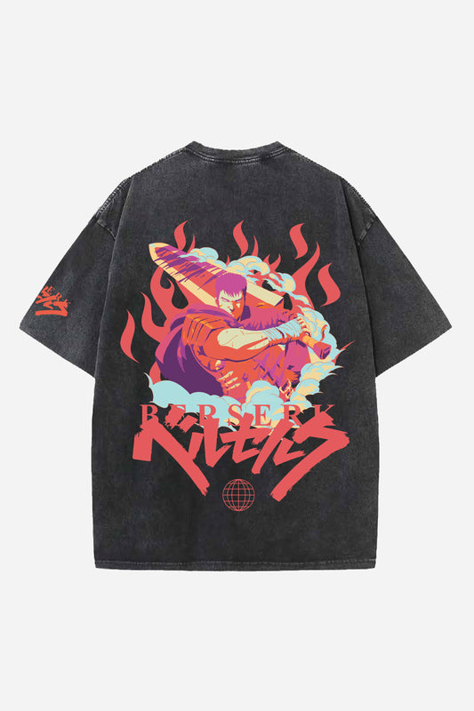 BERSERK ANIME DESIGNED ACID-WASH OVERSIZED T-SHIRT