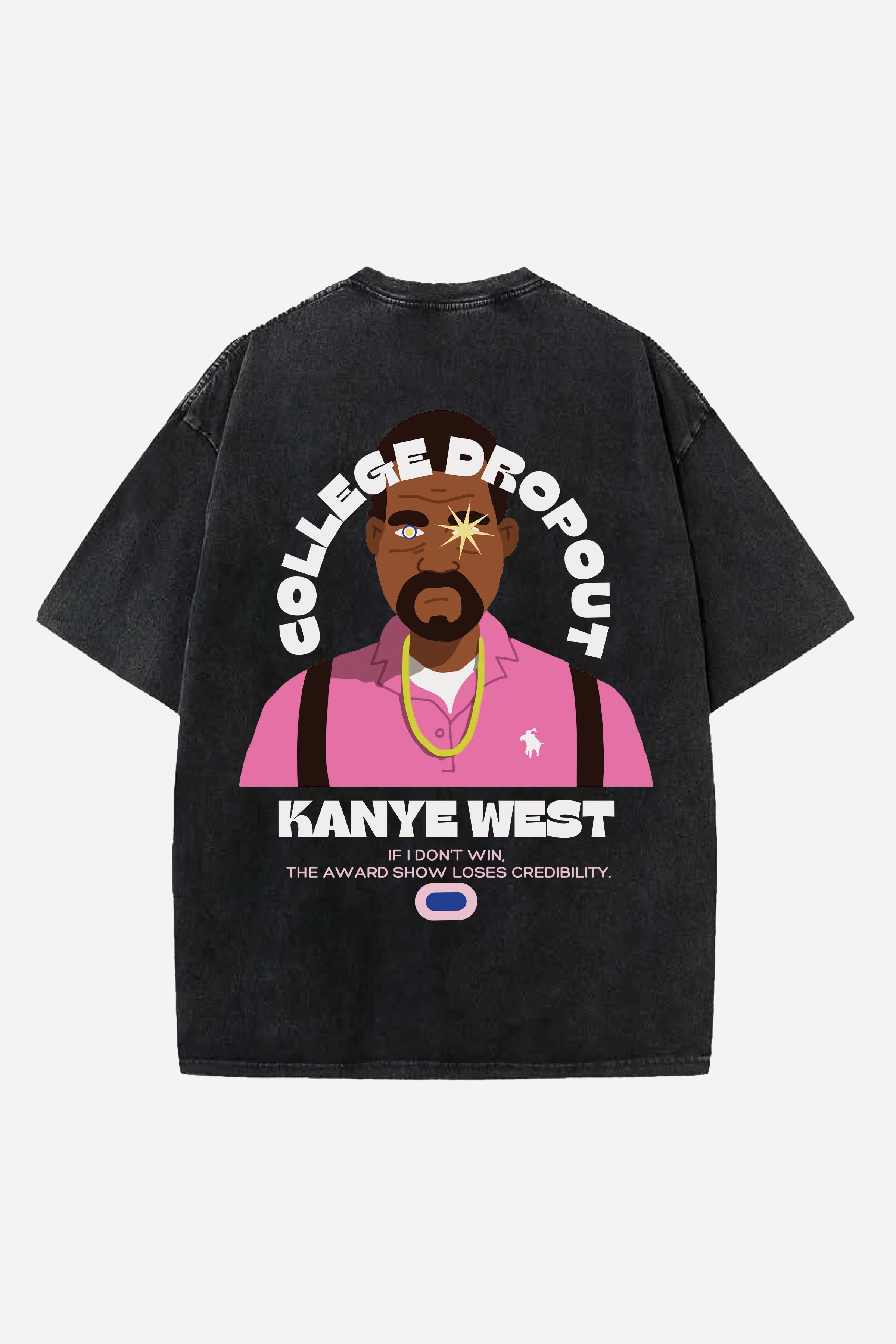 COLLEGE DROPOUT DESIGNED ACID-WASH OVERSIZED T-SHIRT