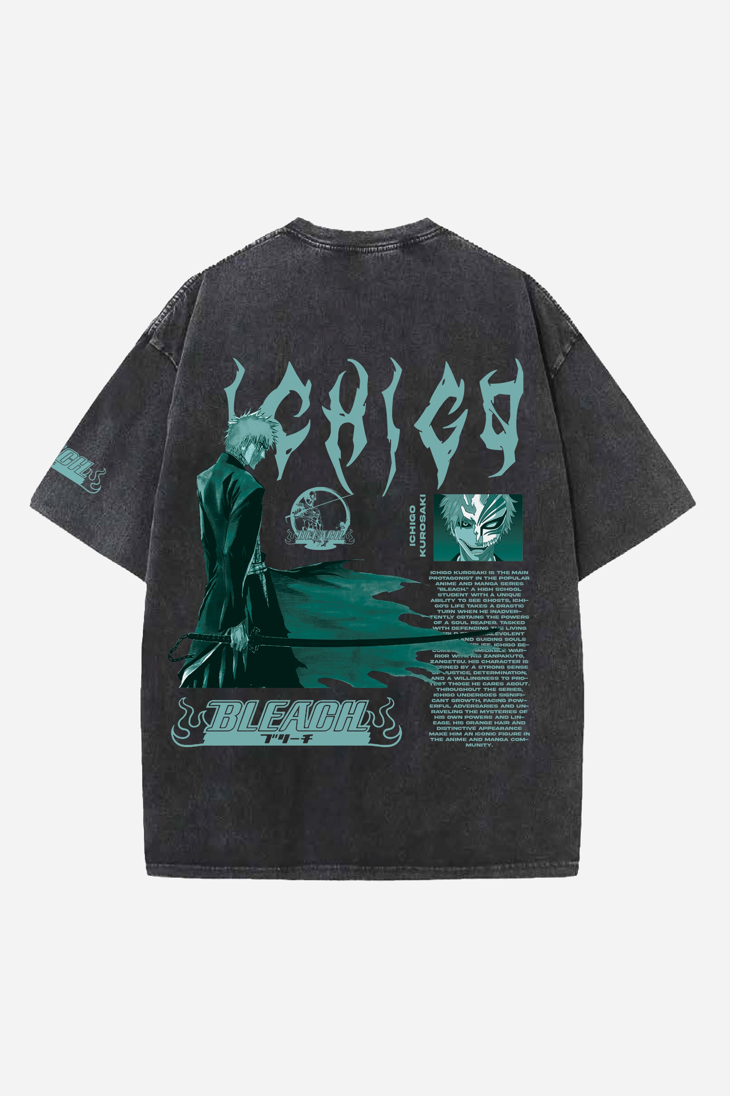 ICHIGO ANIME DESIGNED ACID-WASH OVERSIZED T-SHIRT