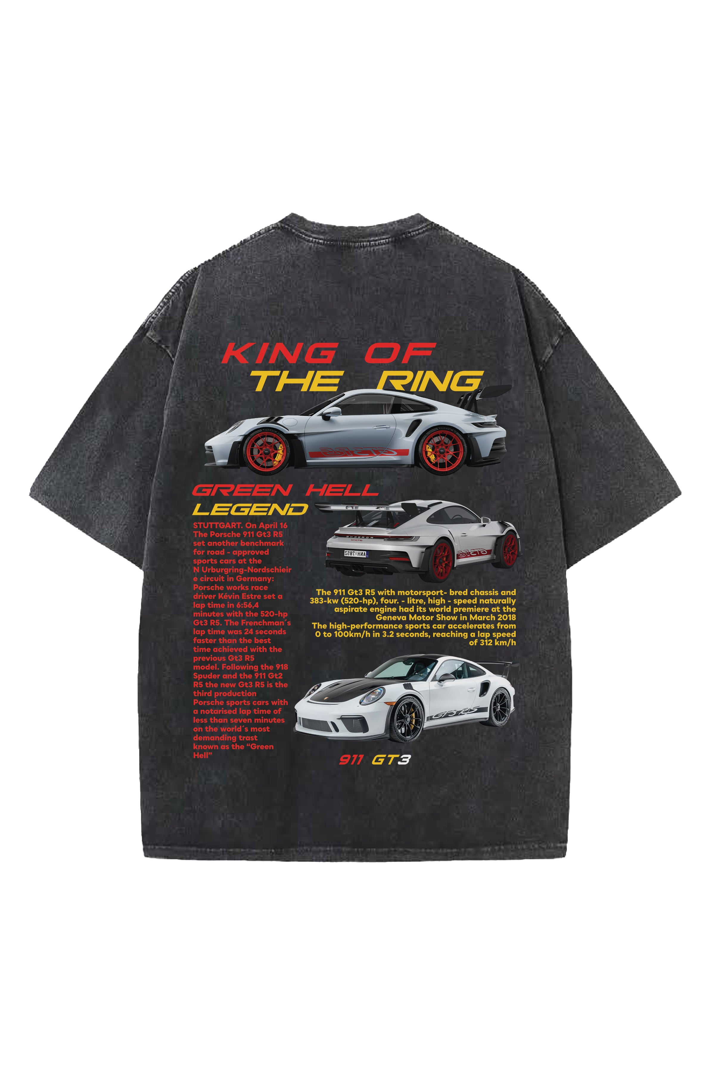 911 GT3 CARS DESIGNED ACID-WASH OVERSIZED T-SHIRT