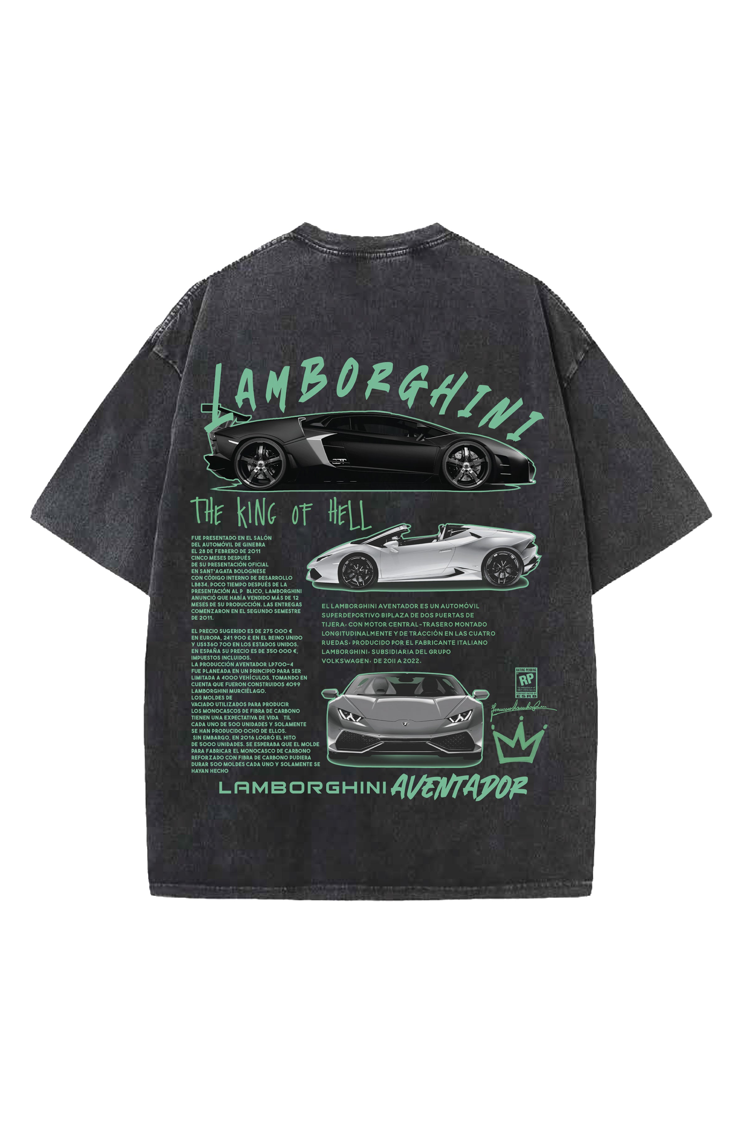 LAMBO CARS DESIGNED ACID-WASH OVERSIZED T-SHIRT