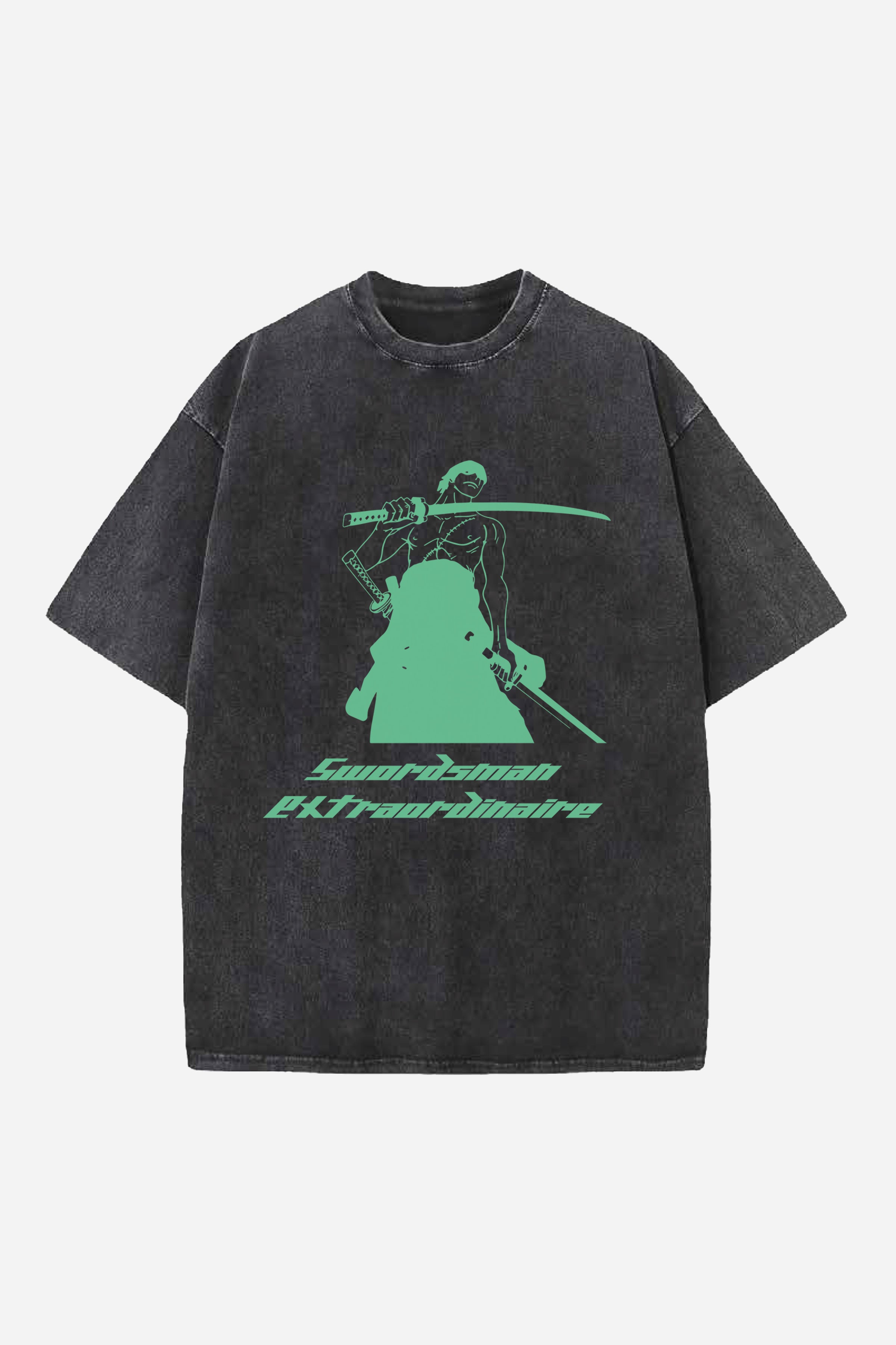 ZORO ANIME DESIGNED ACID-WASH OVERSIZED T-SHIRT