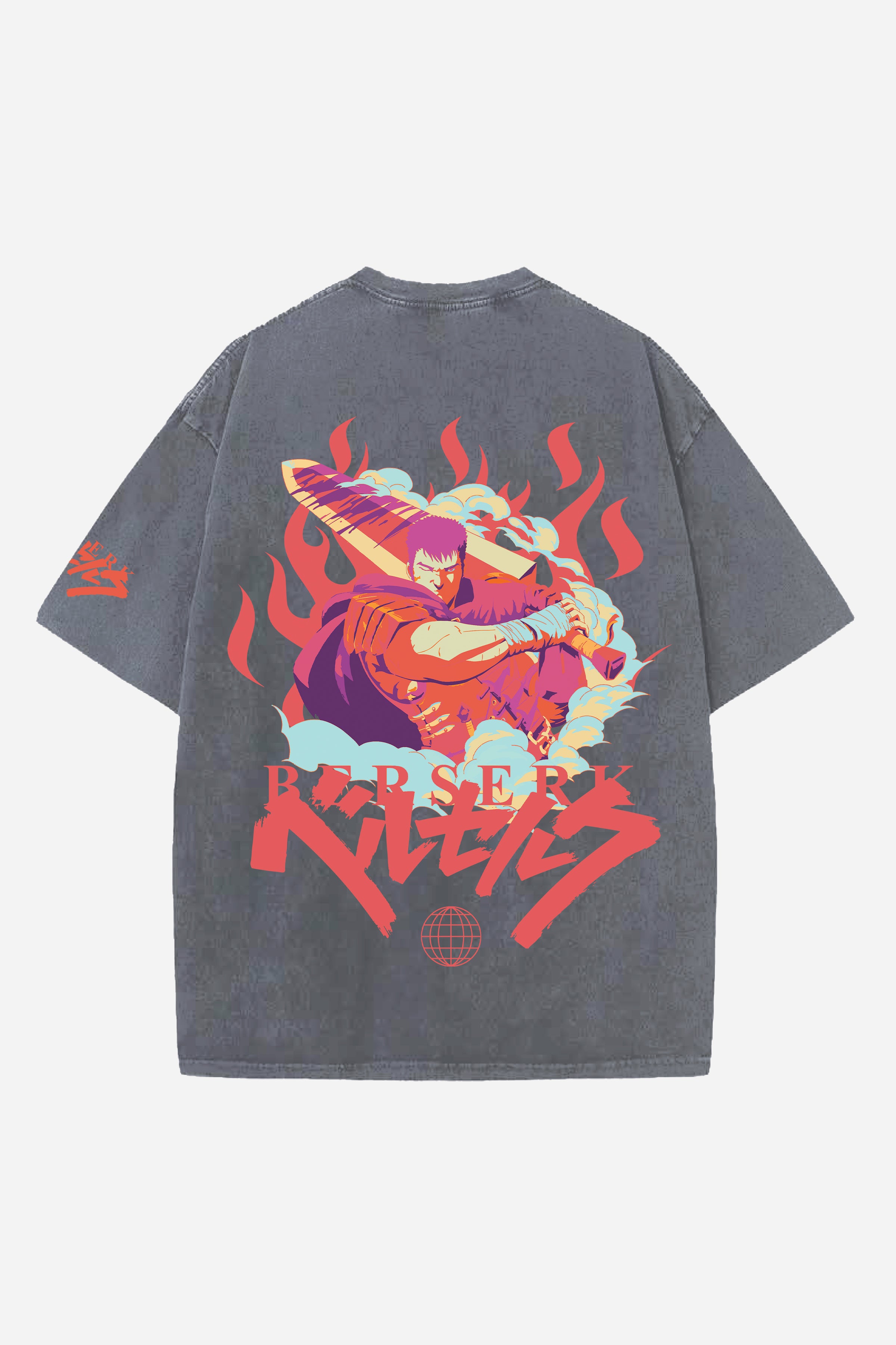 BERSERK ANIME DESIGNED ACID-WASH OVERSIZED T-SHIRT