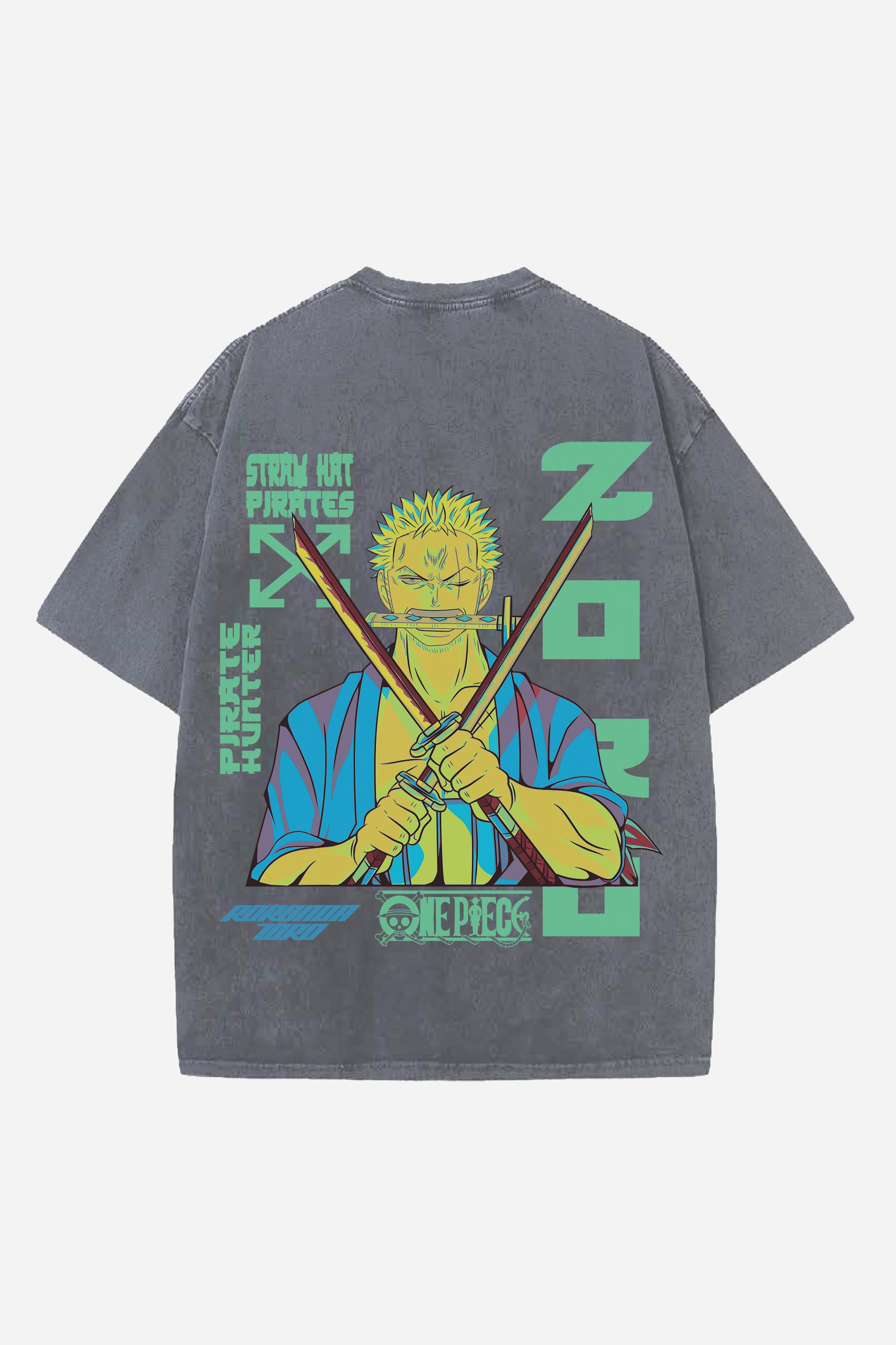 ZORO ANIME DESIGNED ACID-WASH OVERSIZED T-SHIRT