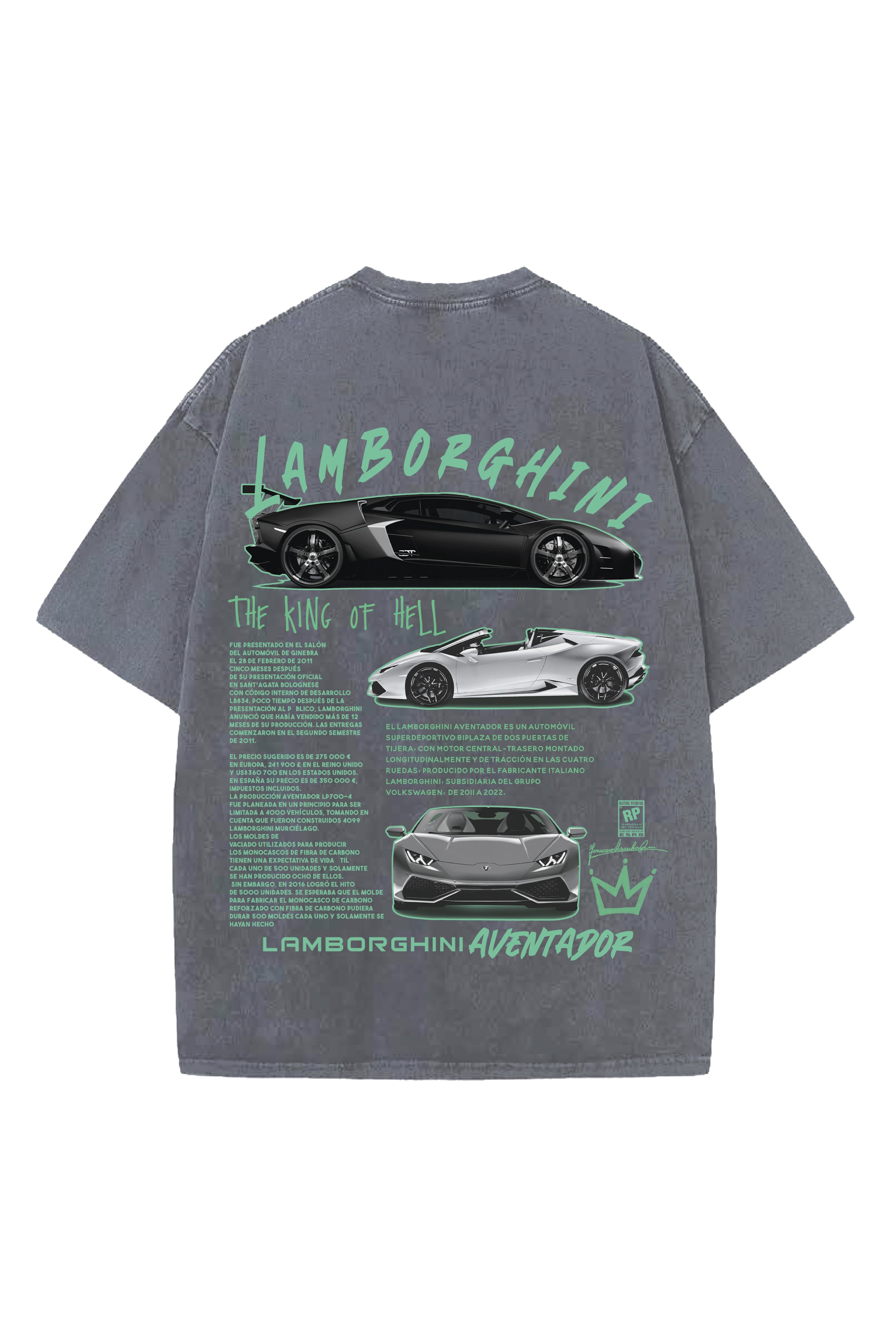 LAMBO CARS DESIGNED ACID-WASH OVERSIZED T-SHIRT