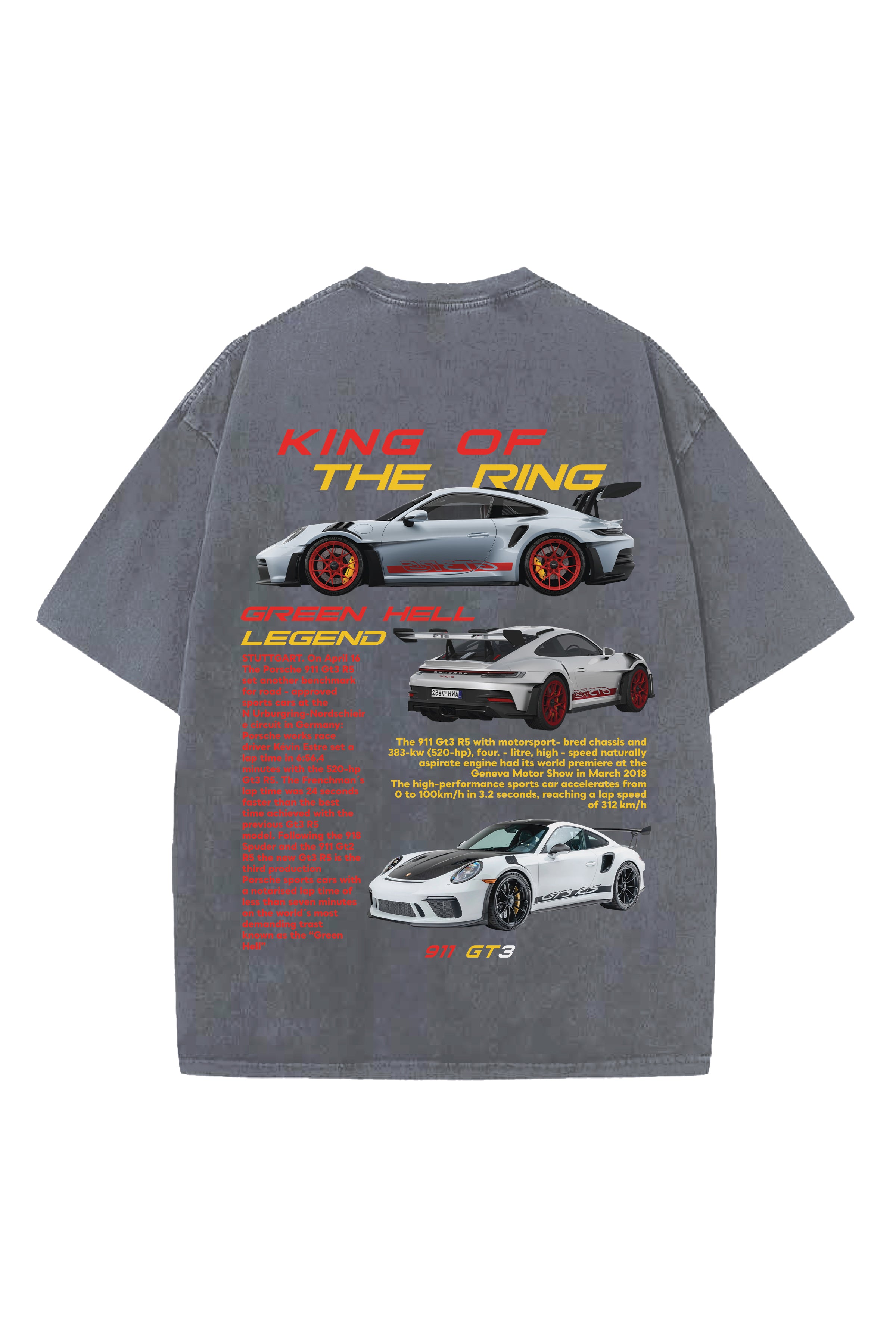 911 GT3 CARS DESIGNED ACID-WASH OVERSIZED T-SHIRT