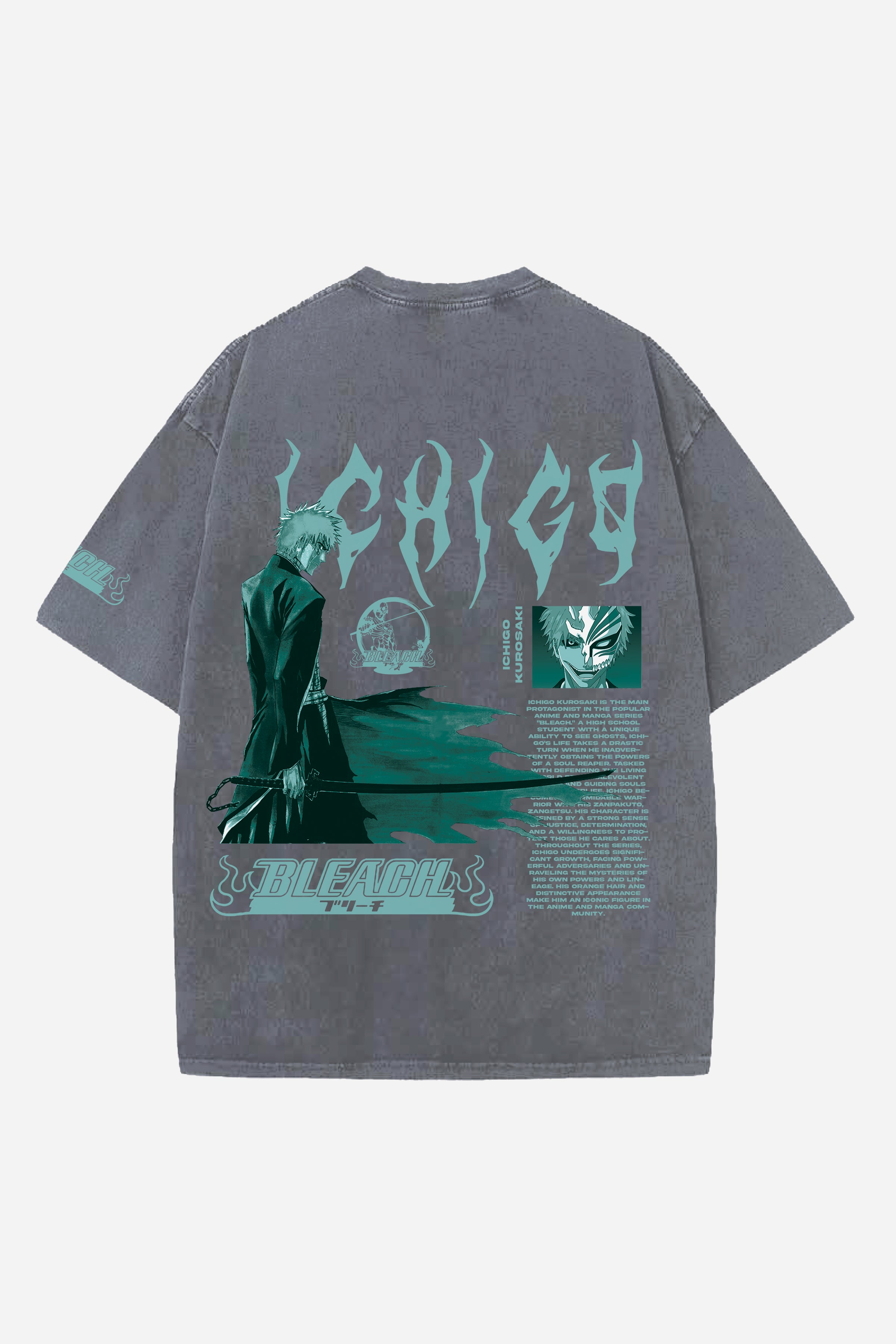 ICHIGO ANIME DESIGNED ACID-WASH OVERSIZED T-SHIRT