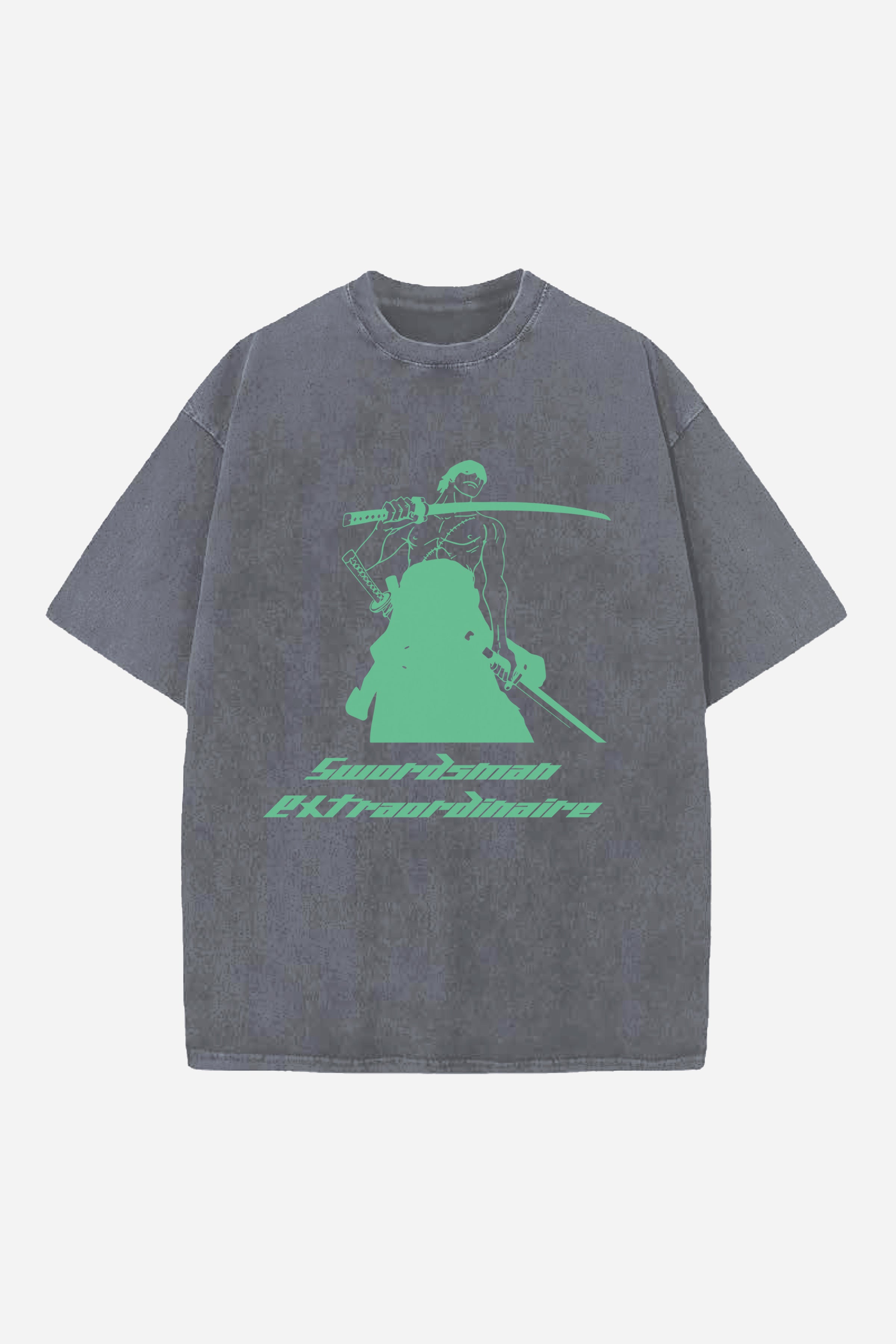 ZORO ANIME DESIGNED ACID-WASH OVERSIZED T-SHIRT