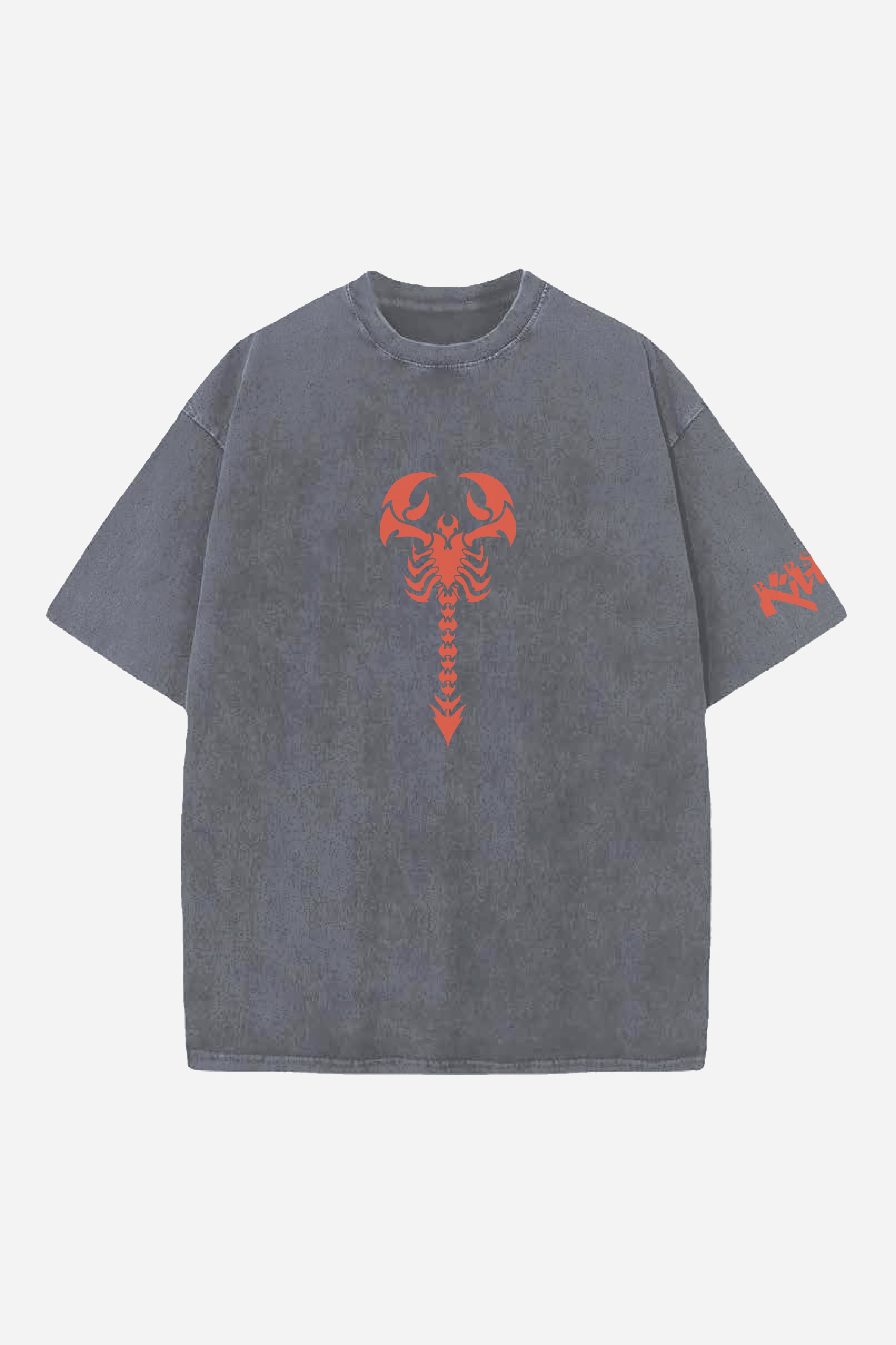 BERSERK ANIME DESIGNED ACID-WASH OVERSIZED T-SHIRT