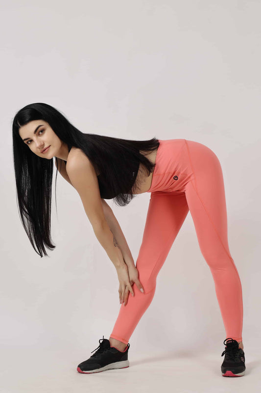 Coral Haze with one zip pocket on Belt Highly Stretchable Leggings | Tights
