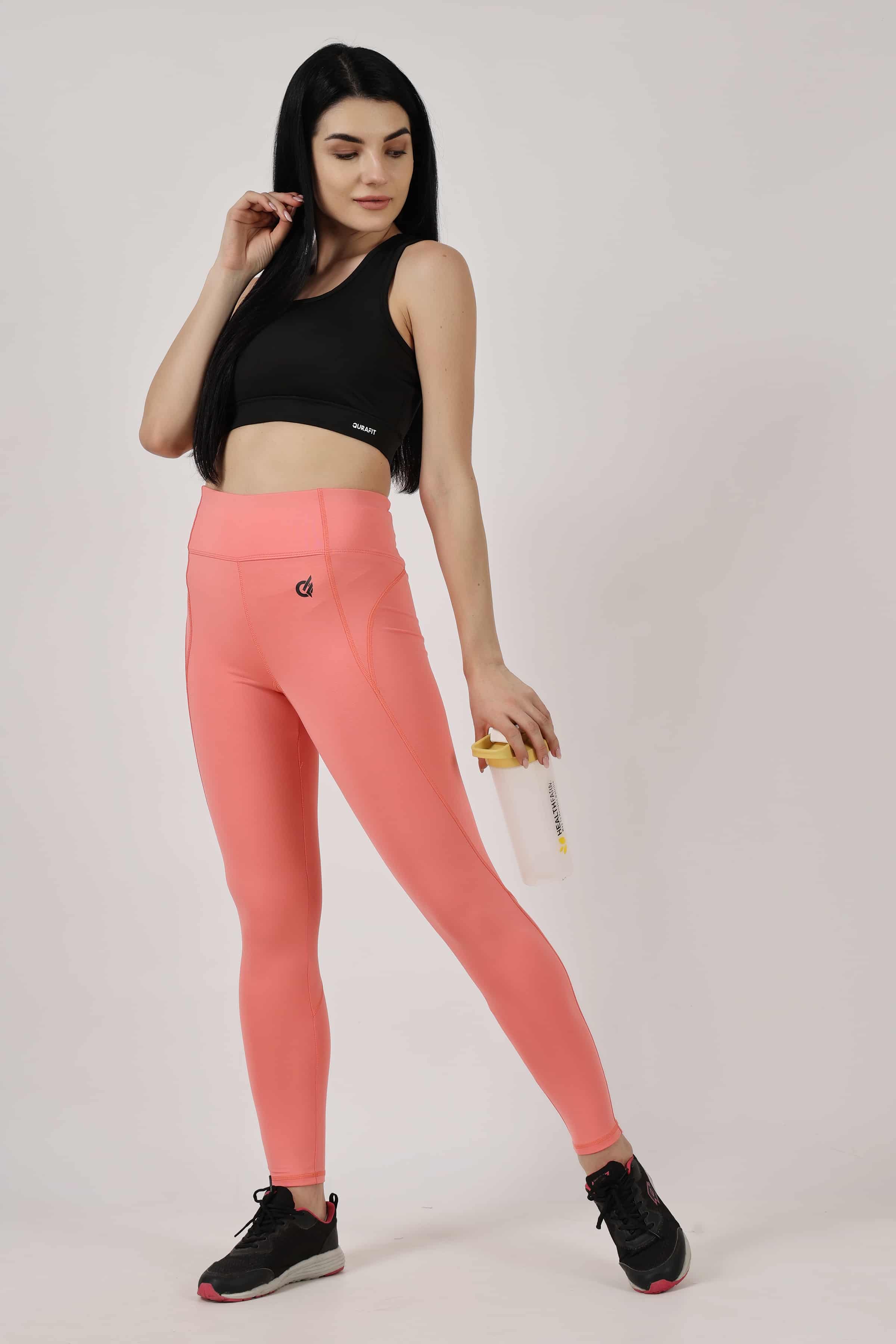 Coral Haze with one zip pocket on Belt Highly Stretchable Leggings | Tights