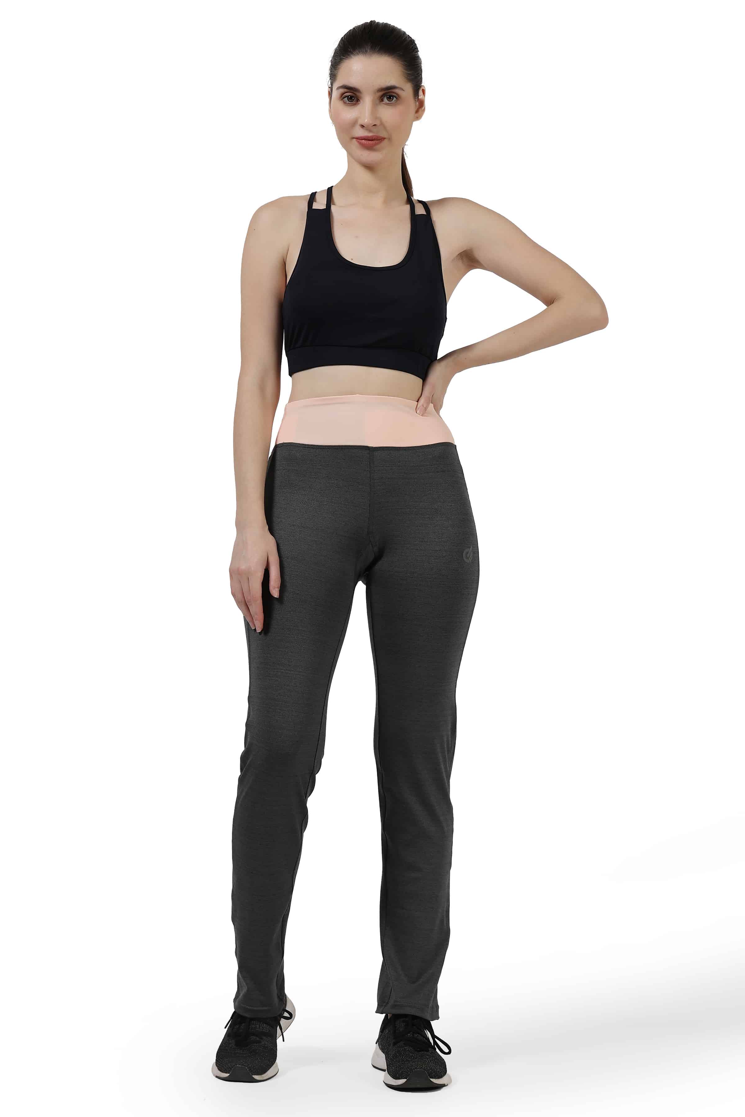 Misty Rose & Grey Blend Highly Stretchable Straight Fit Leggings