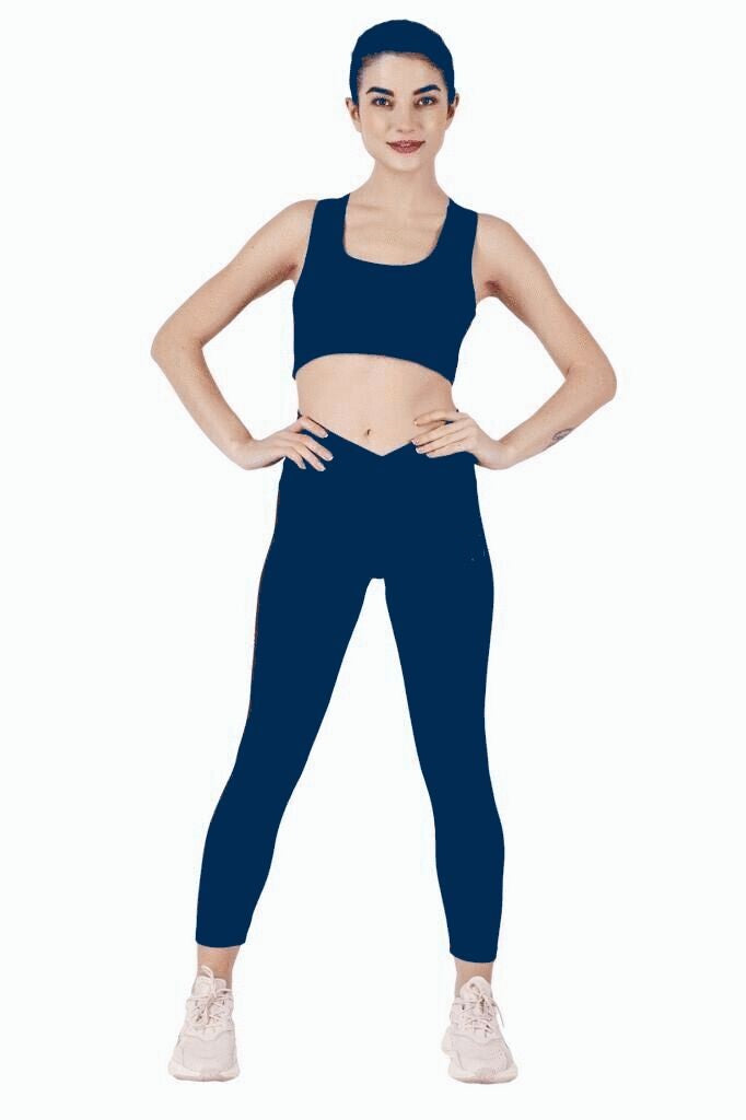 Navy Blue Sports Bra with removable cups