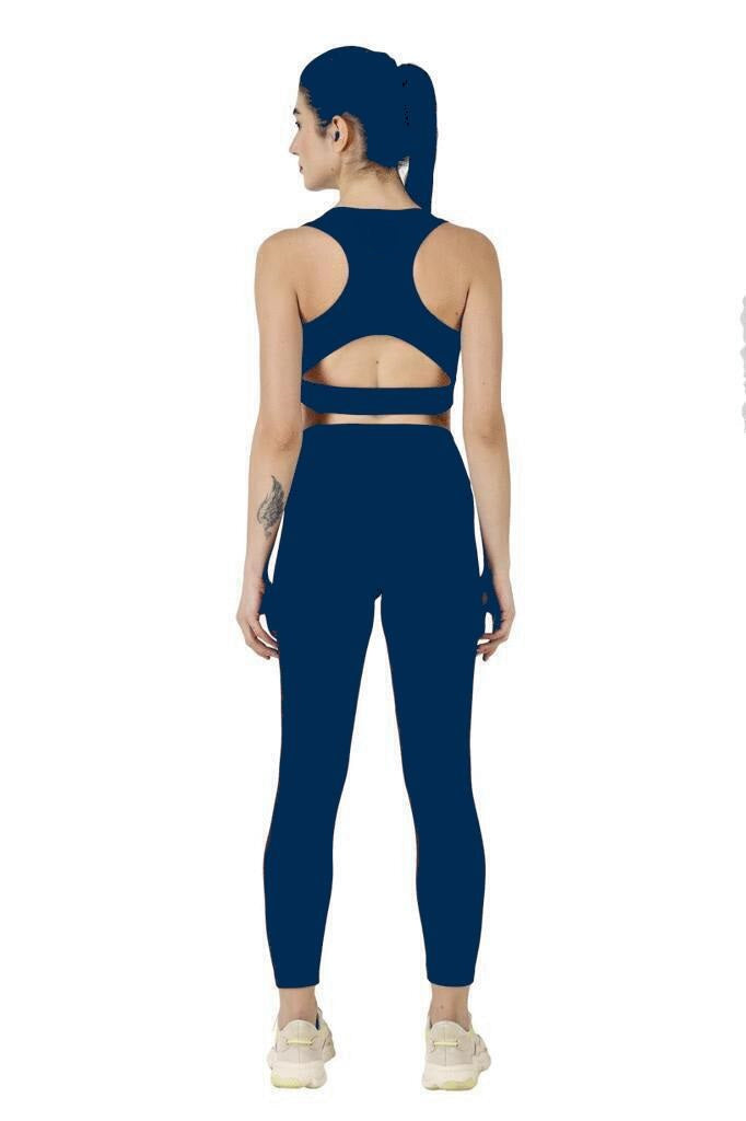 Navy Blue Sports Bra with removable cups